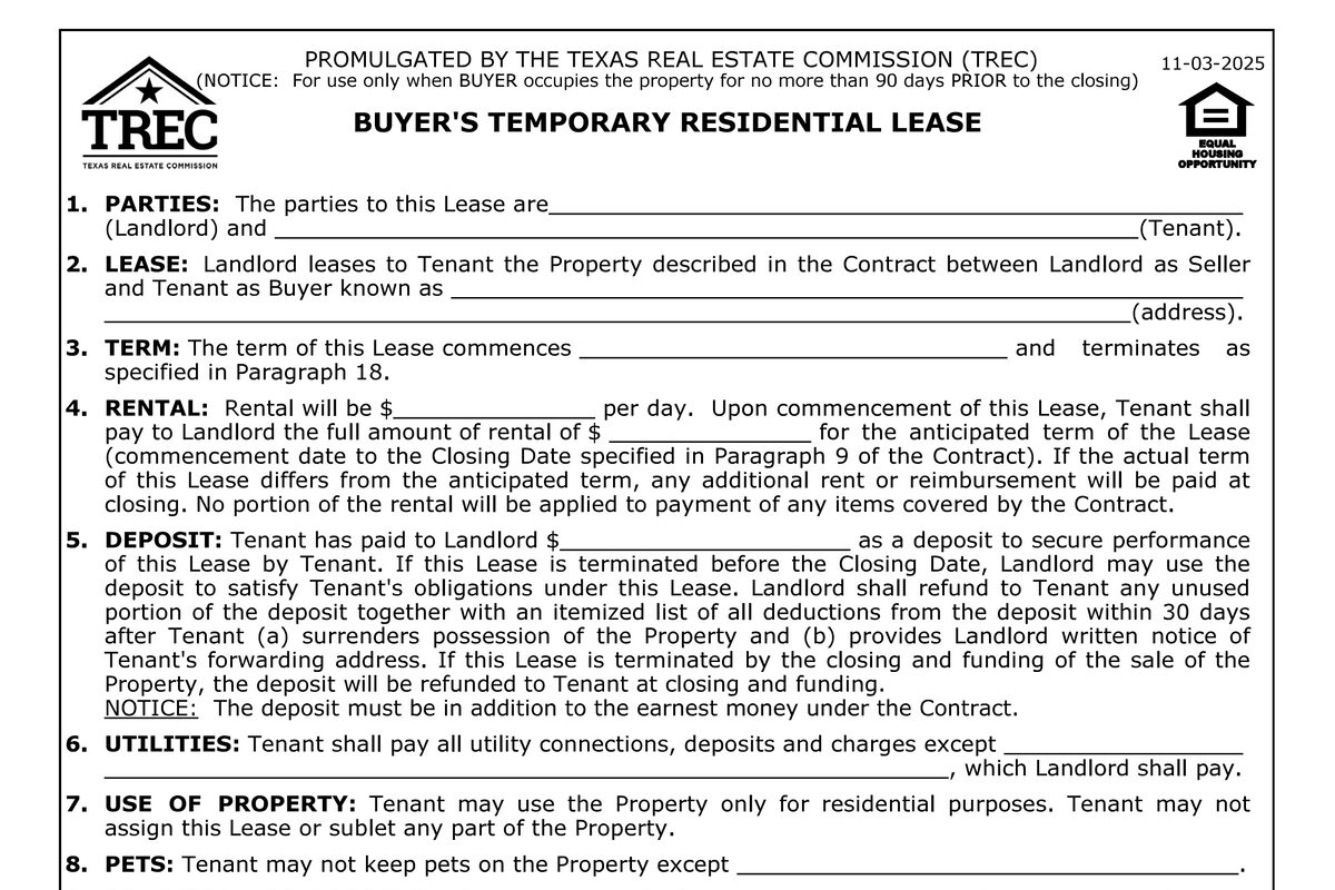 Buyer's Temporary Residential Lease in Texas