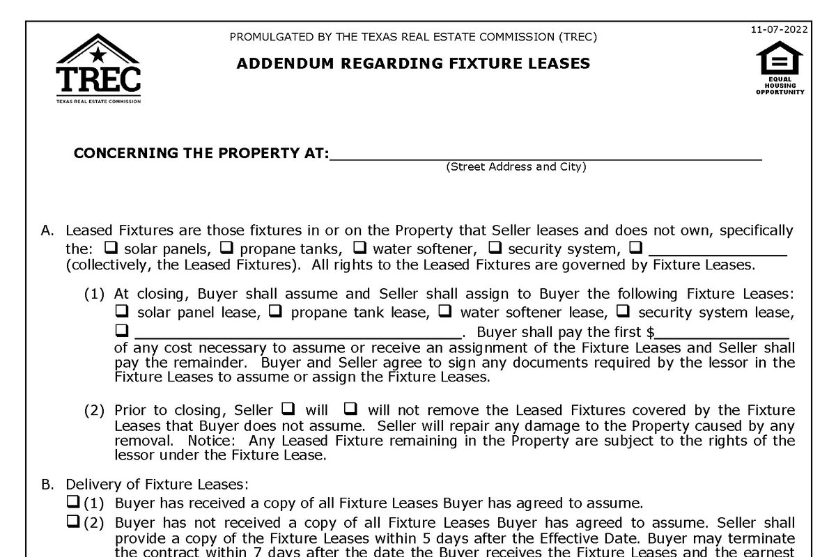 Fixture Leases in Texas Real Estate — Solar Panels, Water Softeners & More