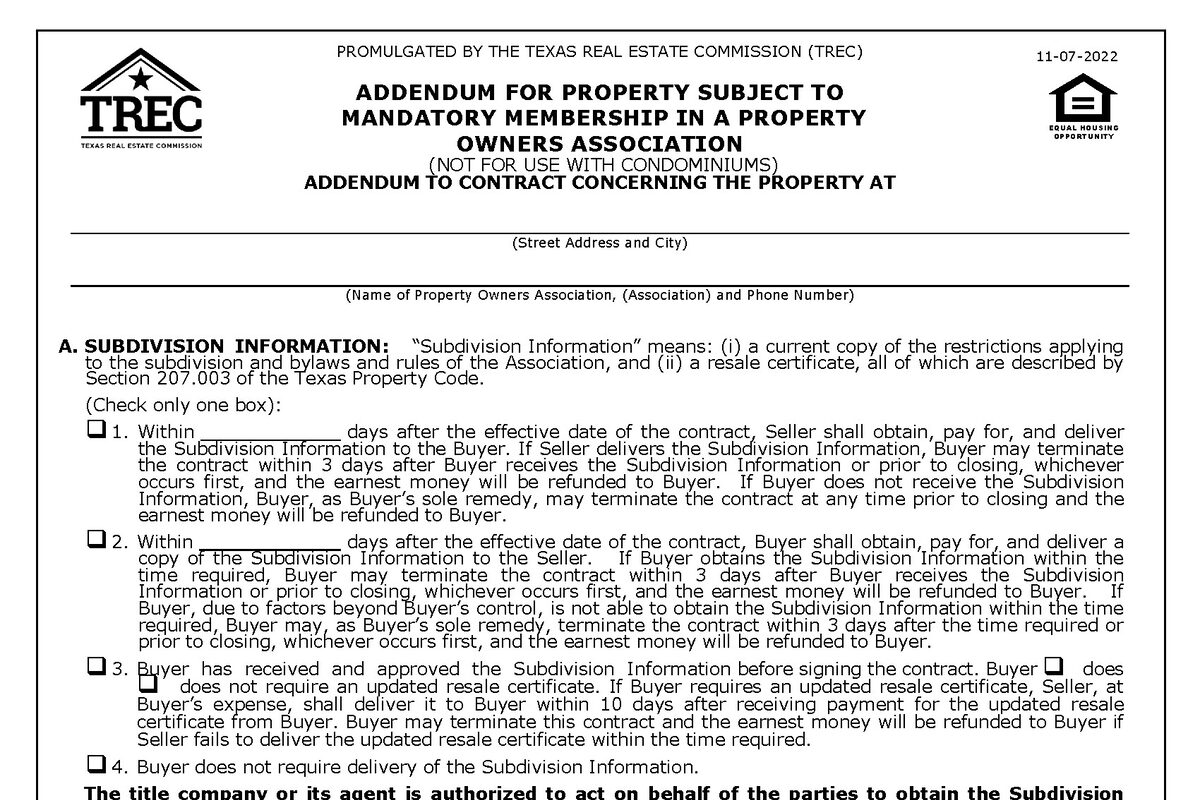 HOA Disclosure & Resale Certificate in Texas