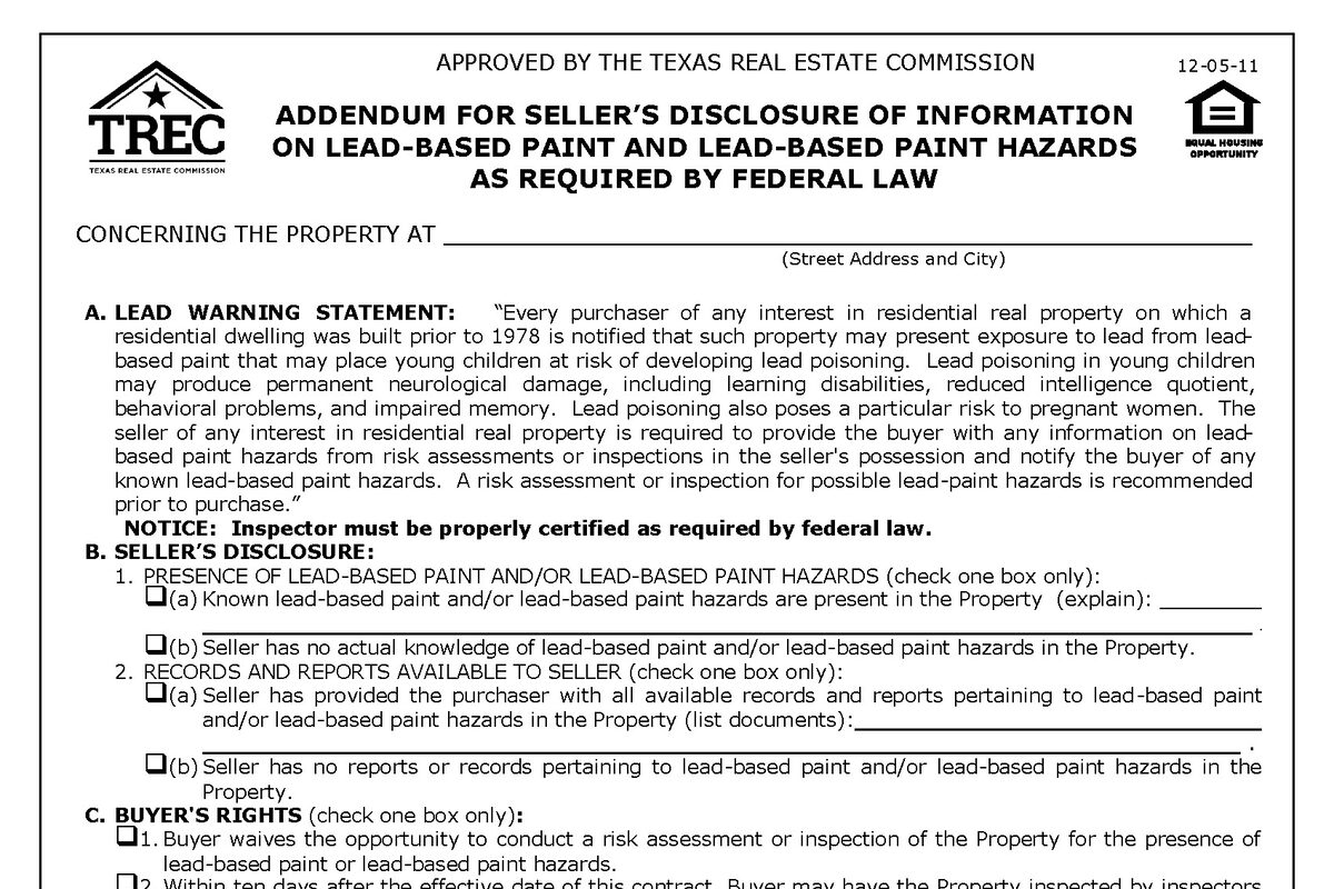 Lead-Based Paint Disclosure in Texas (Pre-1978 Homes)