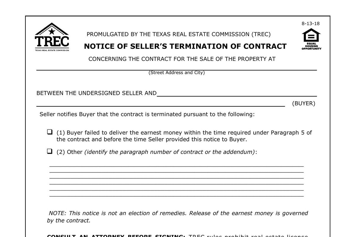 Notice of Seller's Termination of Contract in Texas (TREC 50-0 / TXR 1950)