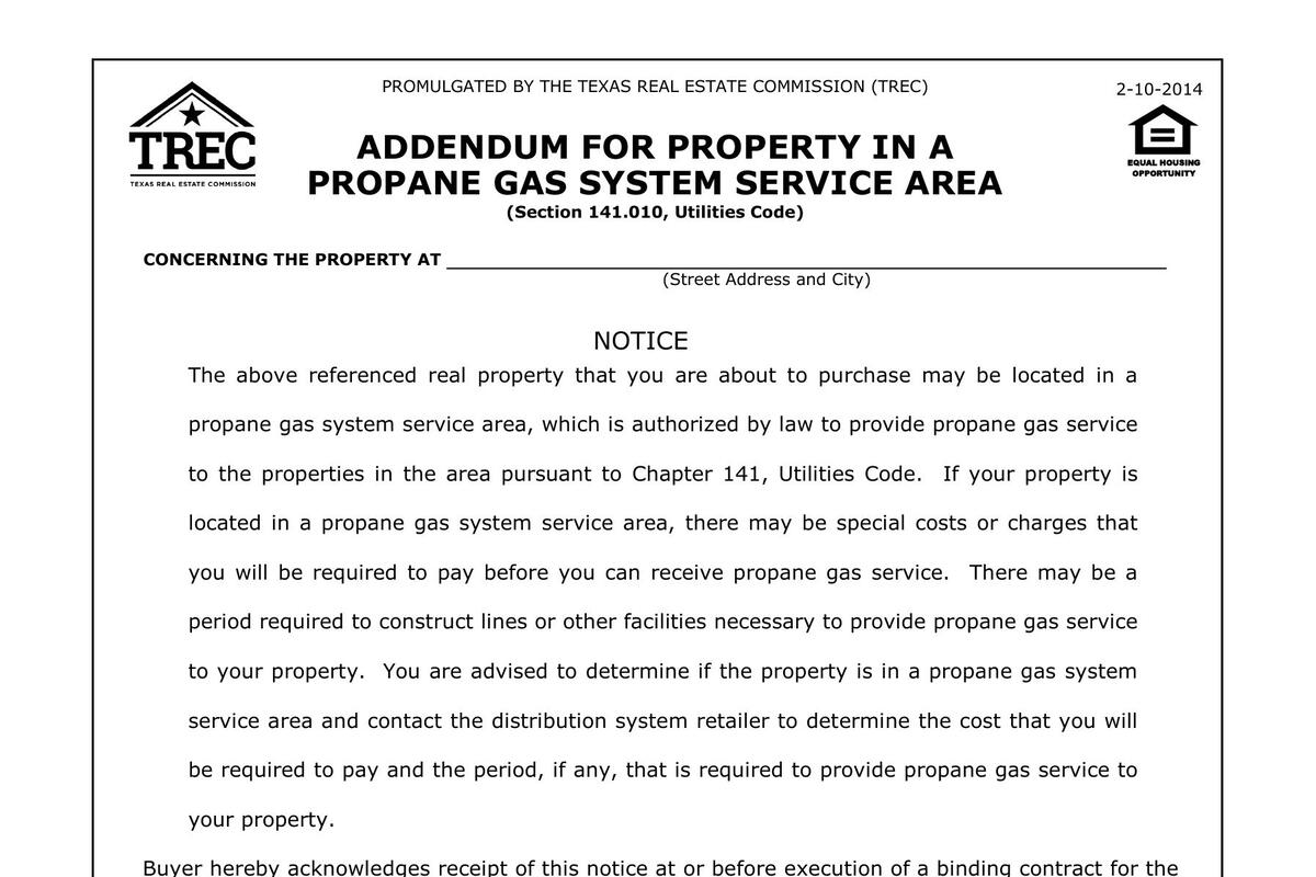 Propane Gas System Service Area Addendum in Texas (TREC 47-0)
