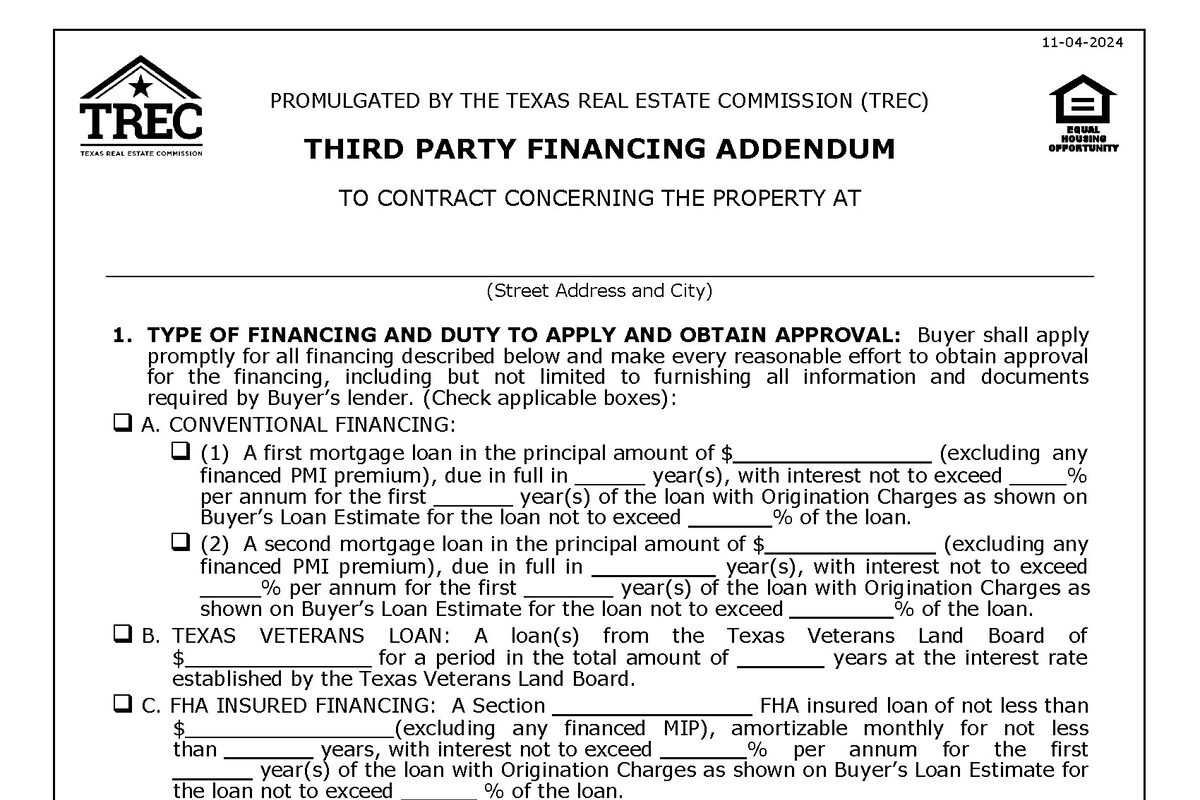 Third-Party Financing Addendum in Texas: What Sellers Need to Know
